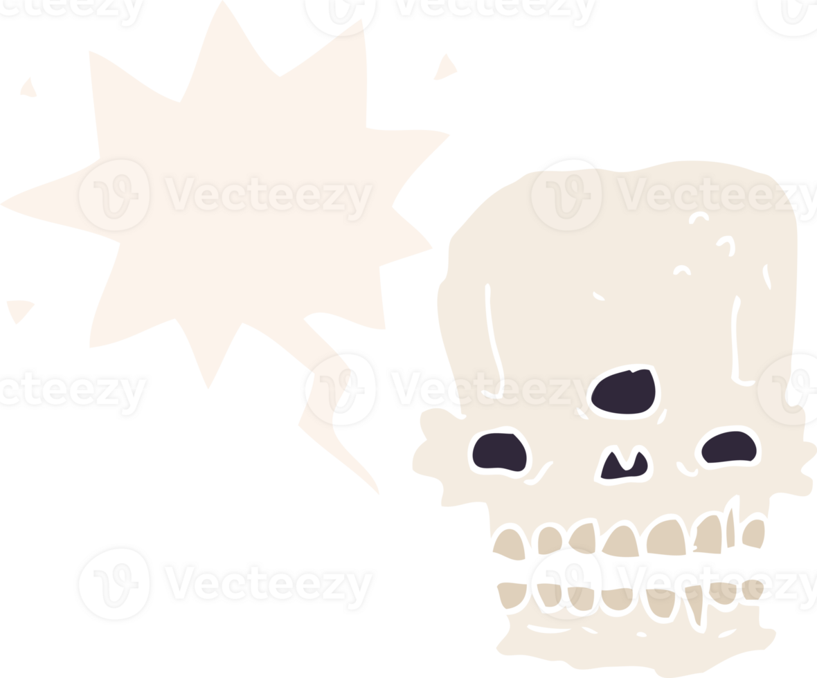 cartoon spooky skull with speech bubble in retro style png