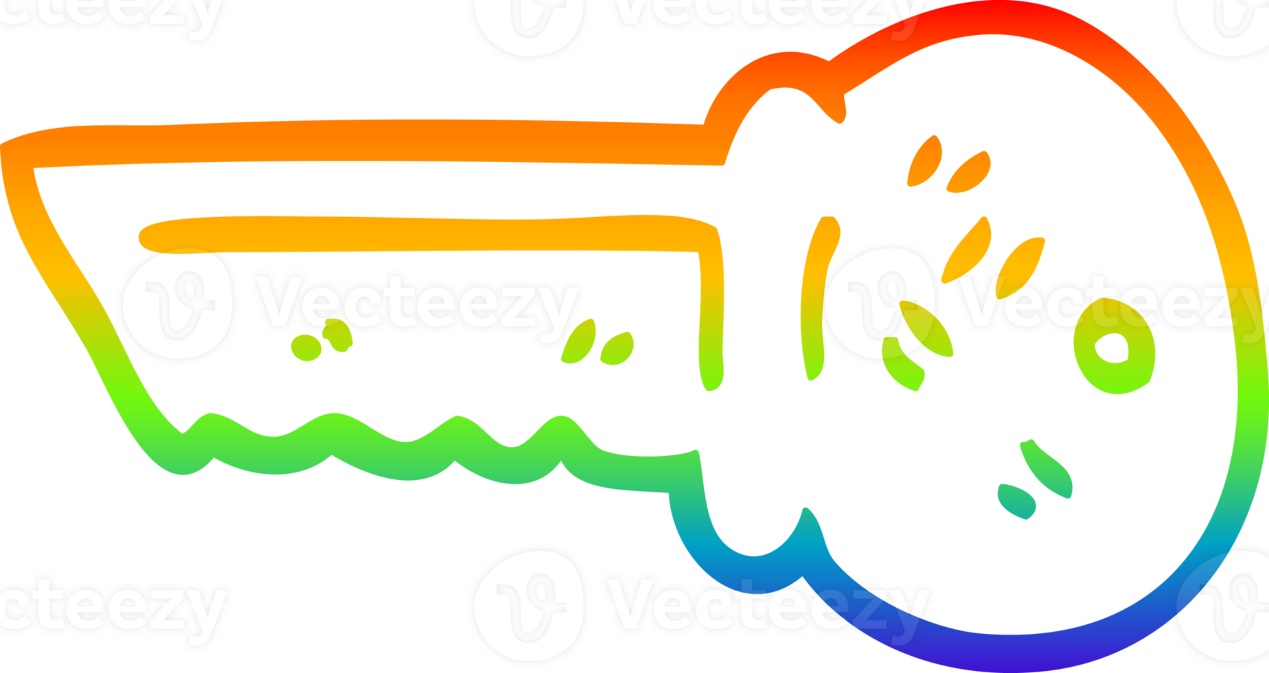 rainbow gradient line drawing of a cartoon gold key png