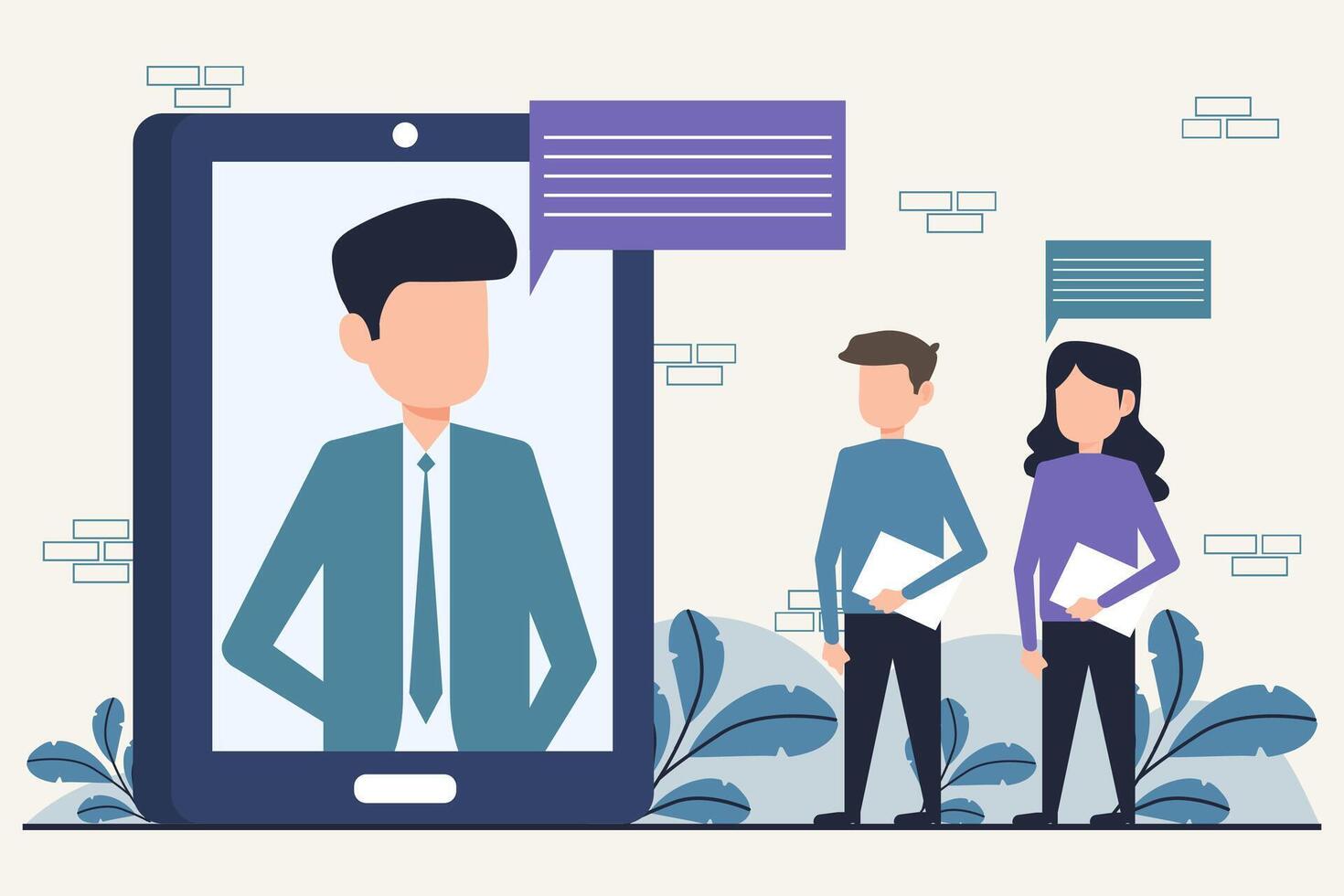 Flat design illustration concept of online meeting, remote work, social distancing vector