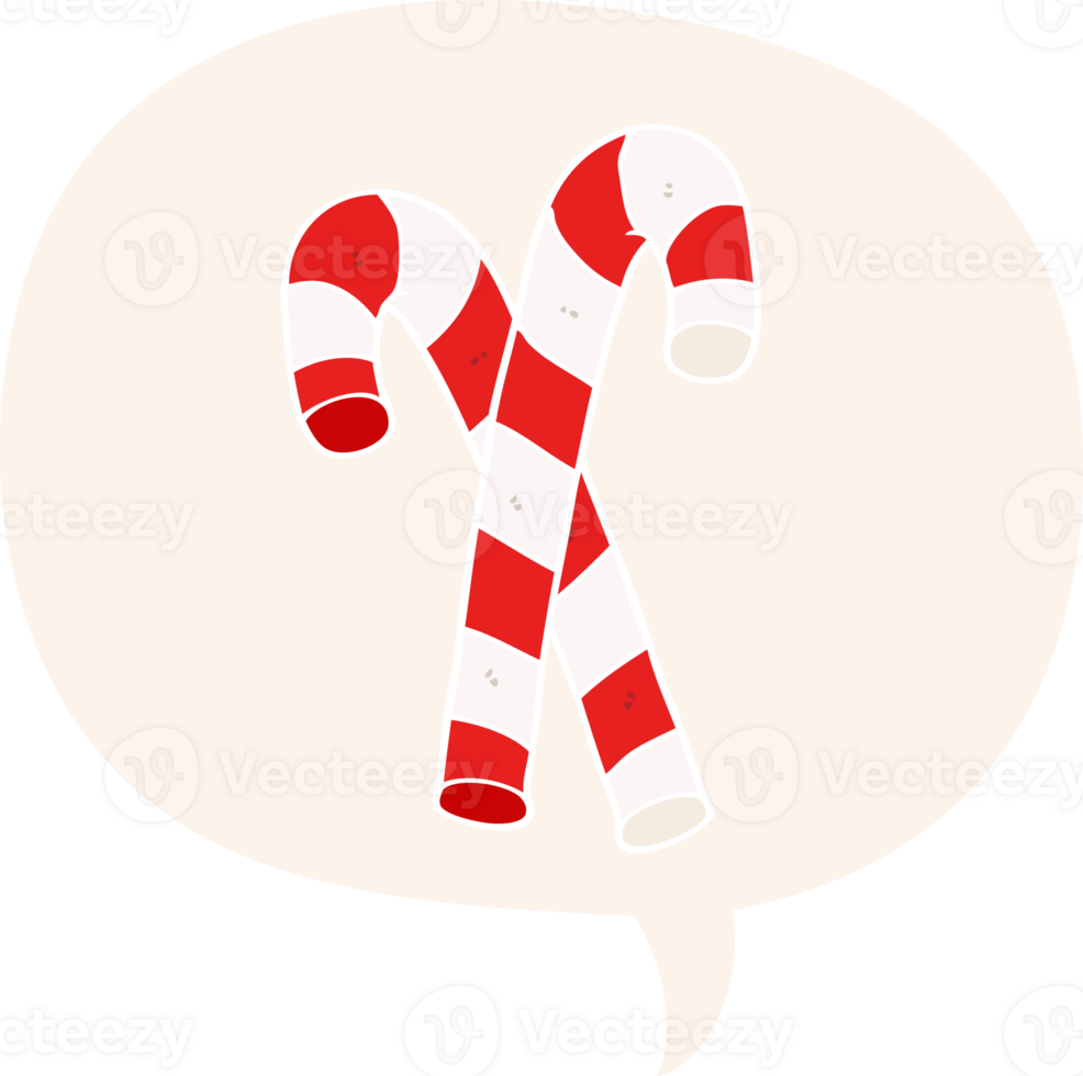 cartoon candy canes with speech bubble in retro style png
