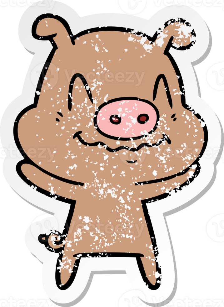 distressed sticker of a nervous cartoon pig png