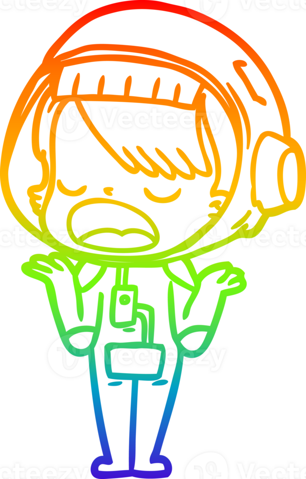 rainbow gradient line drawing of a cartoon talking astronaut png