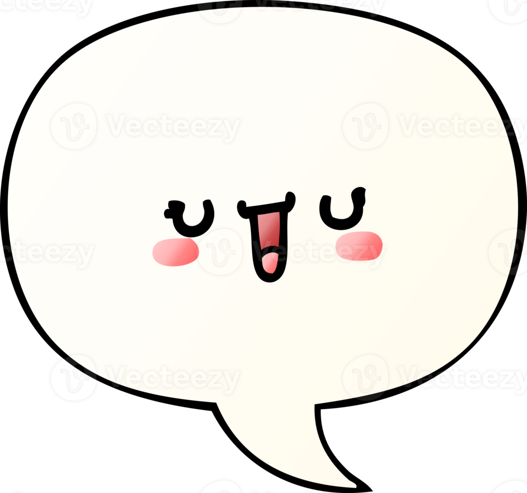 happy cartoon face with speech bubble in smooth gradient style png