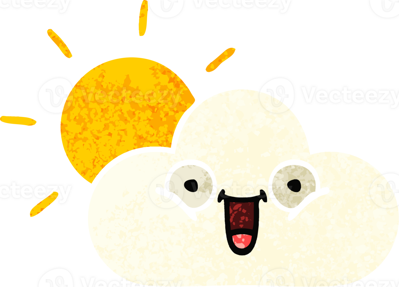 retro illustration style cartoon of a sunshine and cloud png