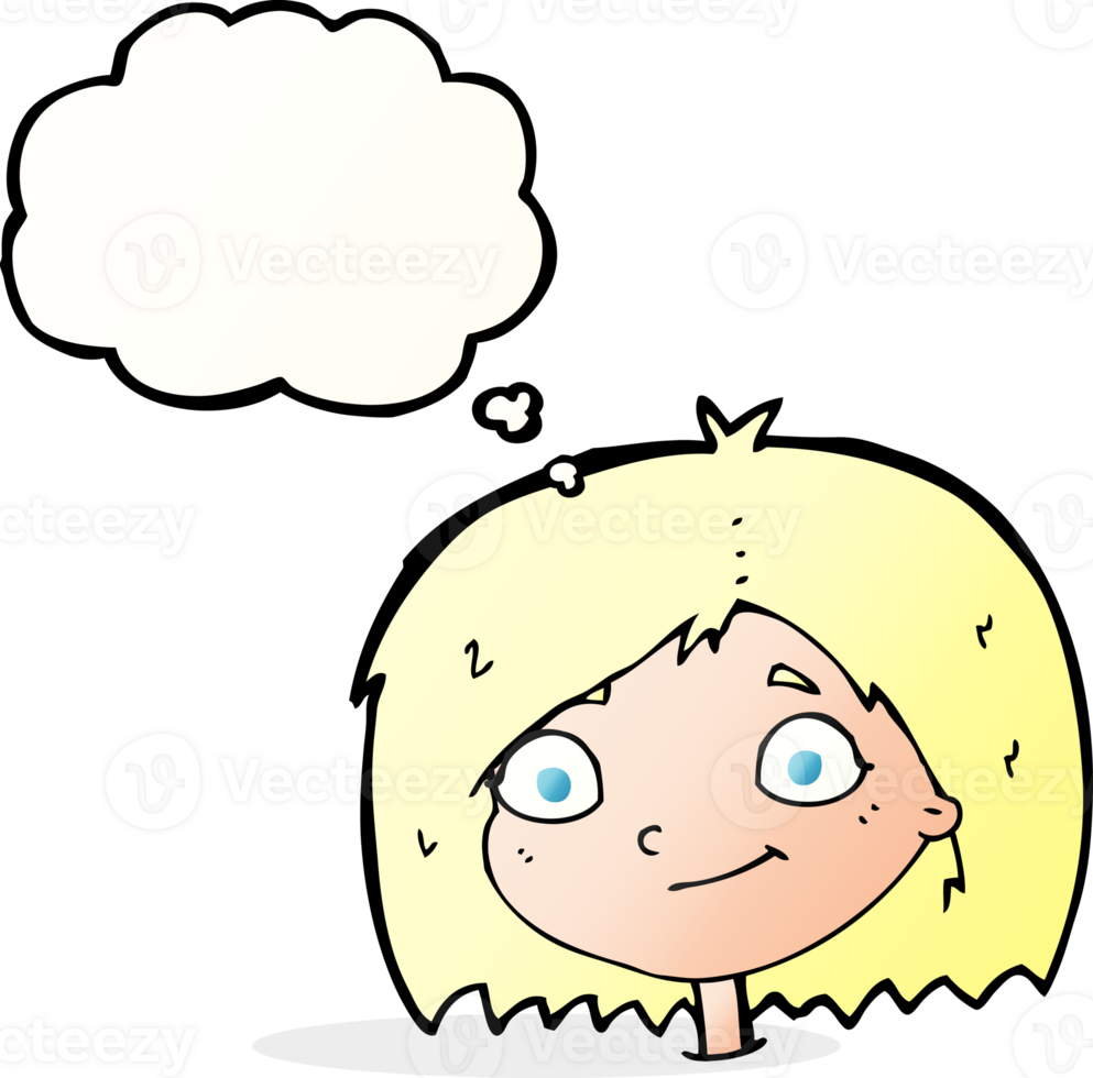 cartoon happy female face with thought bubble png