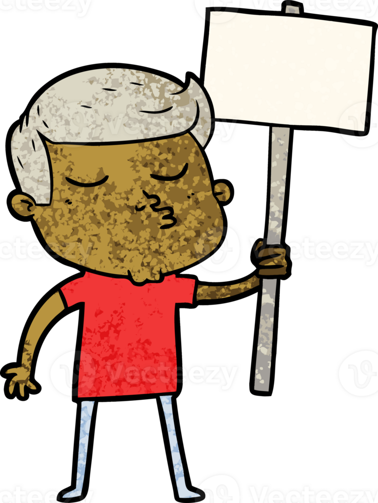 cartoon model guy pouting with sign png