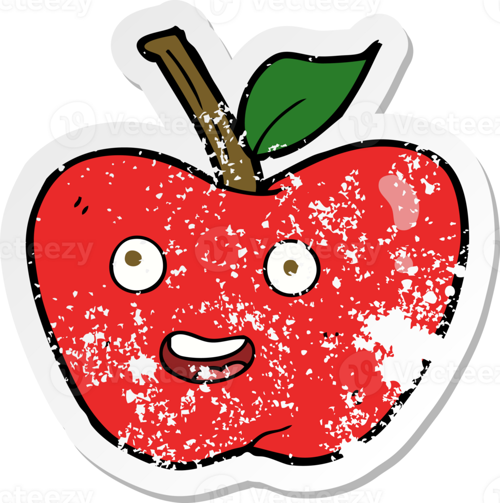 retro distressed sticker of a cartoon apple png