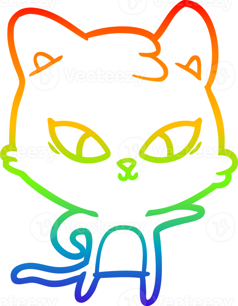 rainbow gradient line drawing of a cute cartoon cat png
