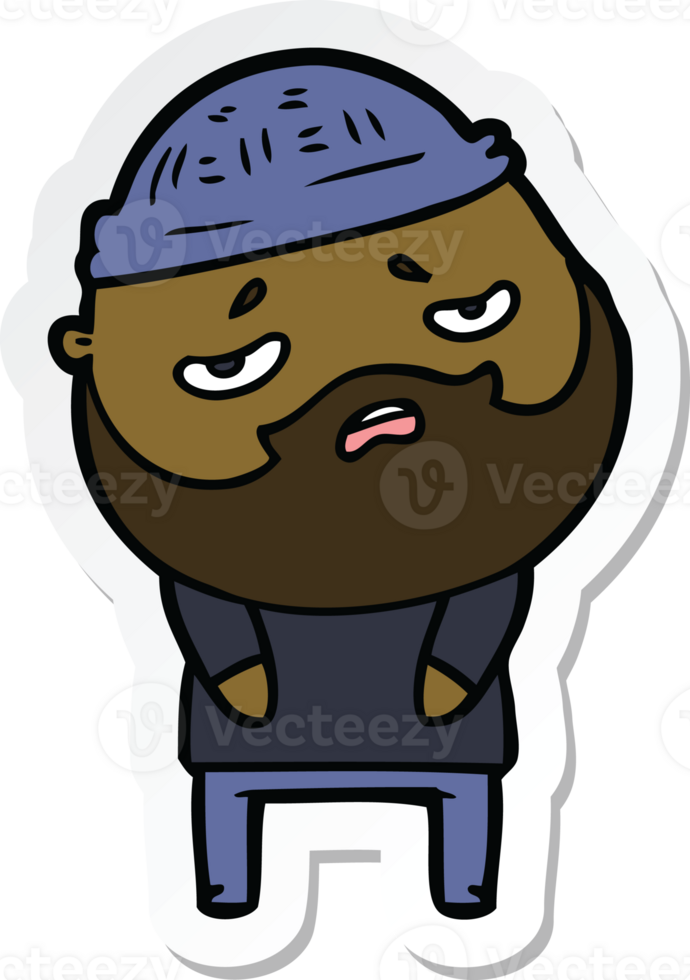 sticker of a cartoon worried man with beard png