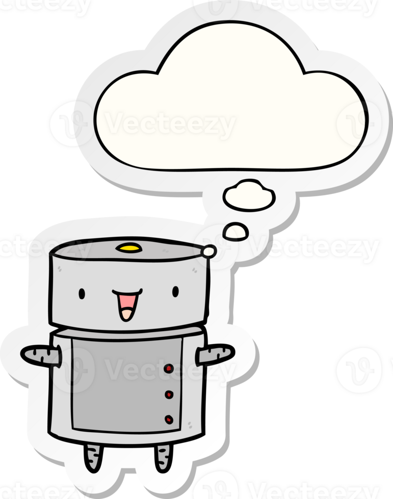 cartoon robot with thought bubble as a printed sticker png