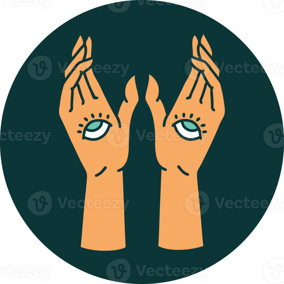 iconic tattoo style image of mystic hands png