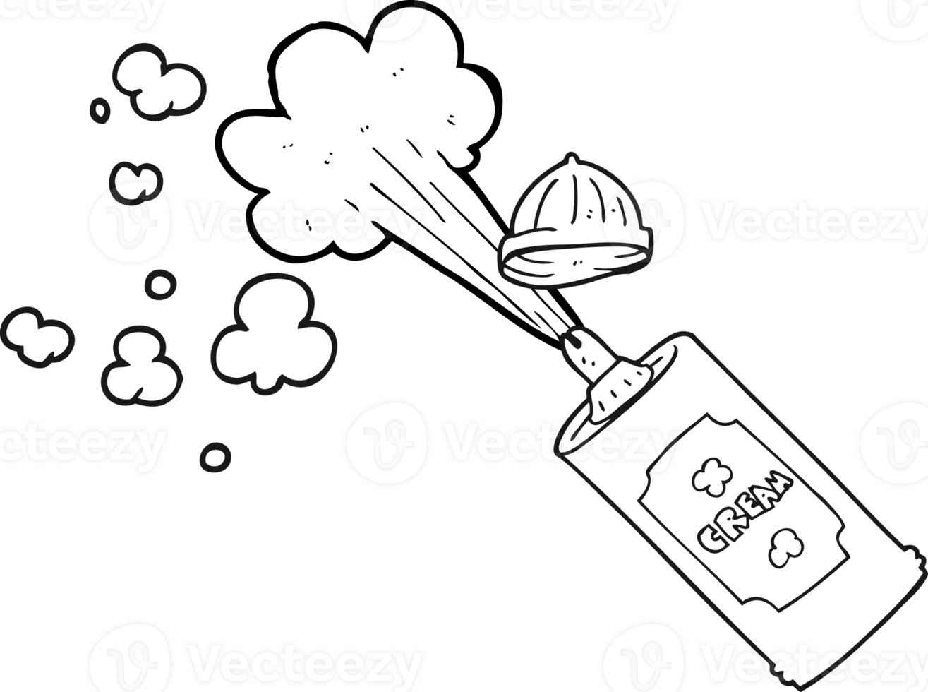 hand drawn black and white cartoon squirting whipped cream png
