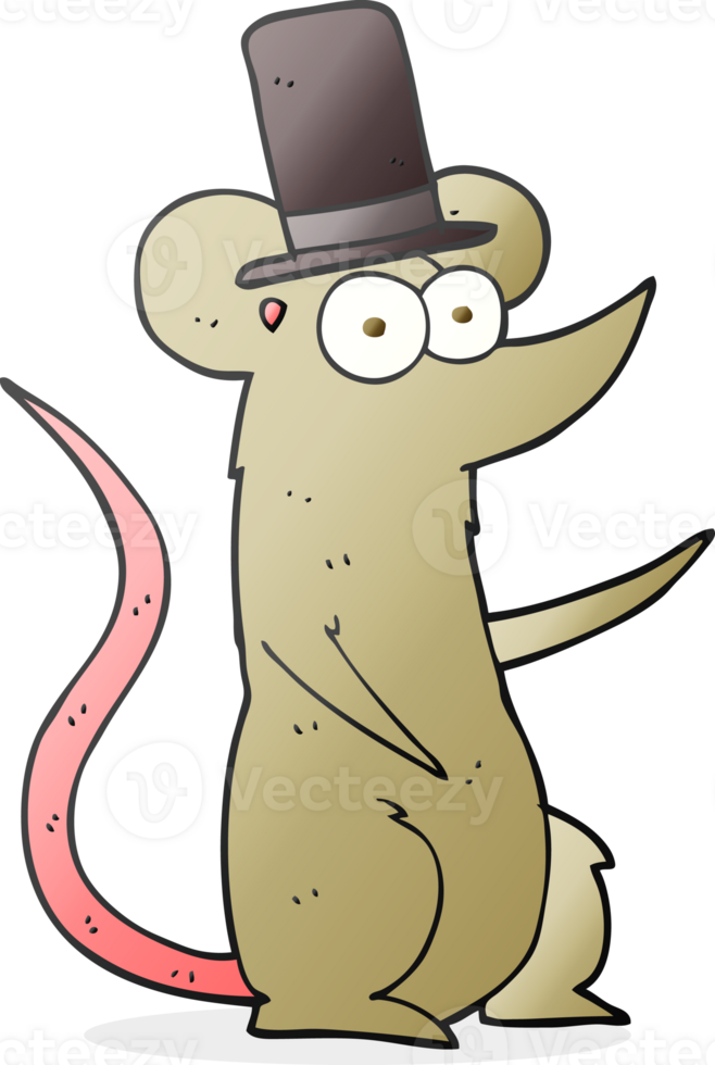hand drawn cartoon mouse wearing top hat png