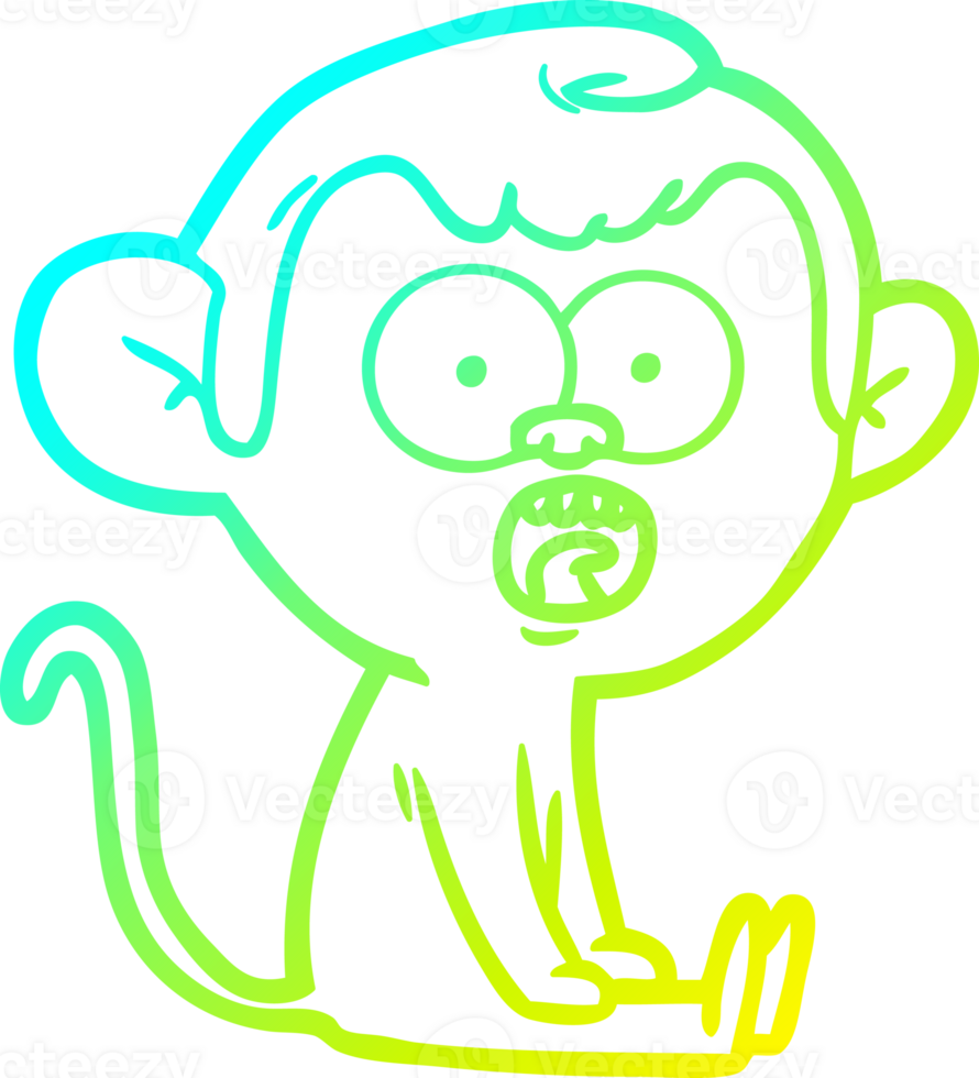 cold gradient line drawing of a cartoon shocked monkey png