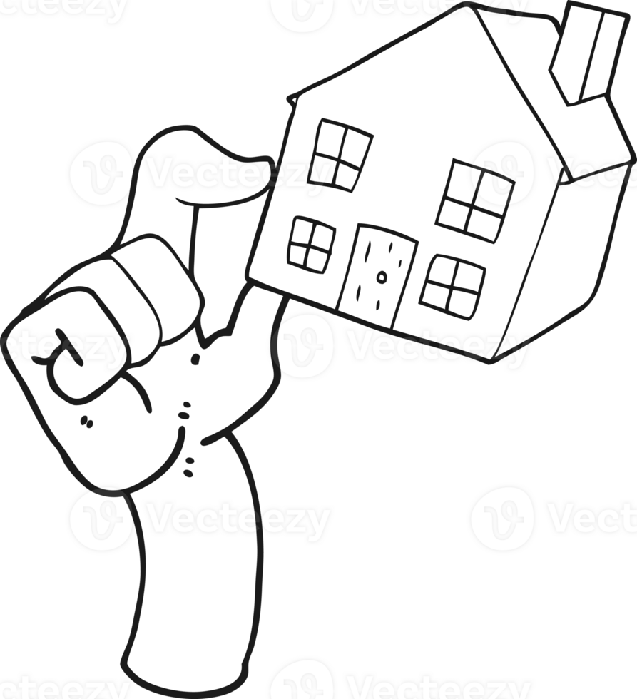 hand drawn black and white cartoon housing market png