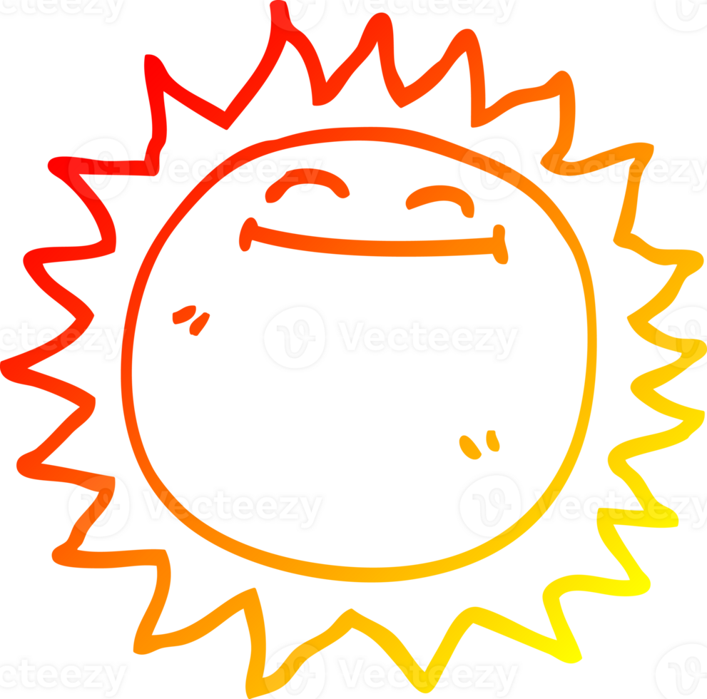 warm gradient line drawing of a cartoon shining sun png