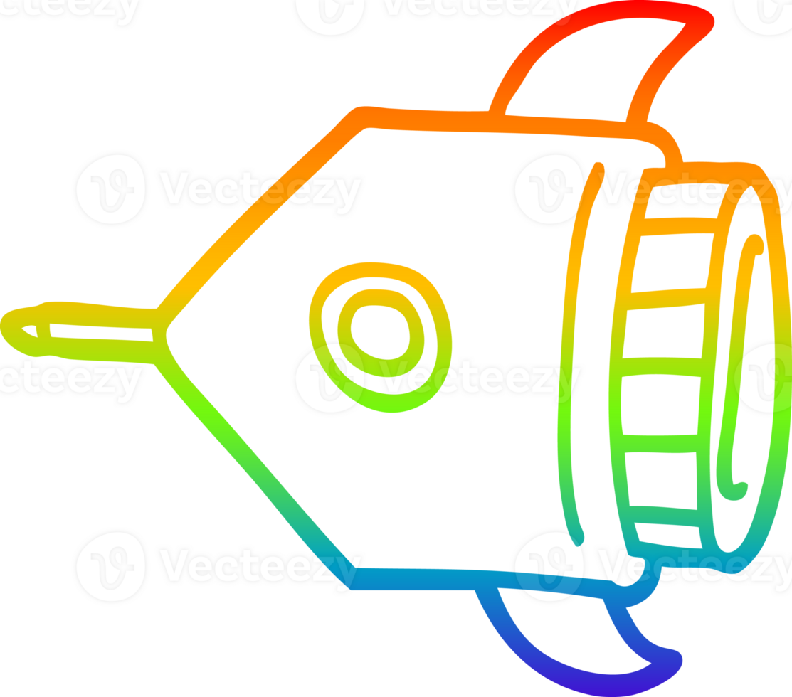 rainbow gradient line drawing of a cartoon rocket png