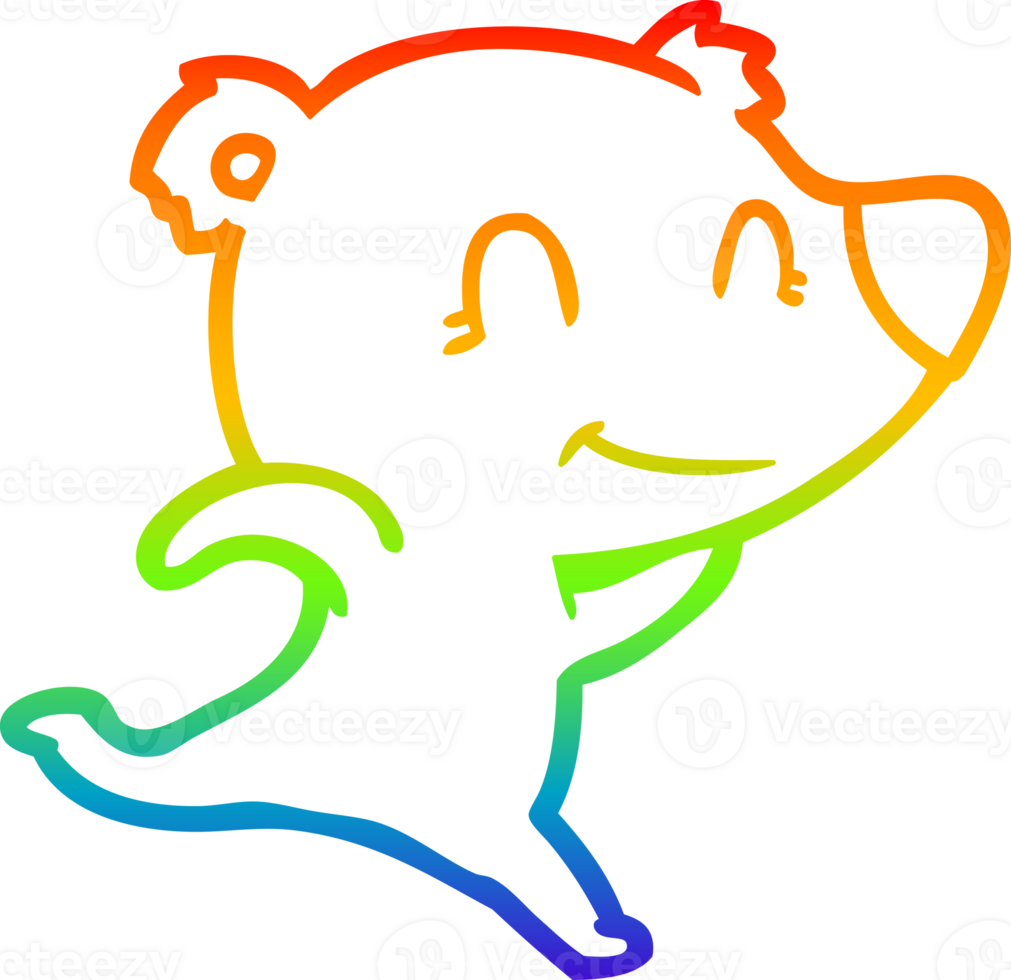 rainbow gradient line drawing of a friendly bear running cartoon png