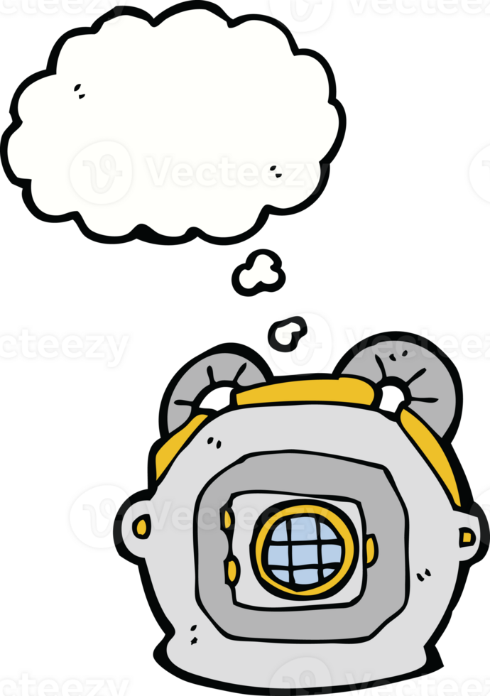 cartoon old deep sea diver helmet with thought bubble png