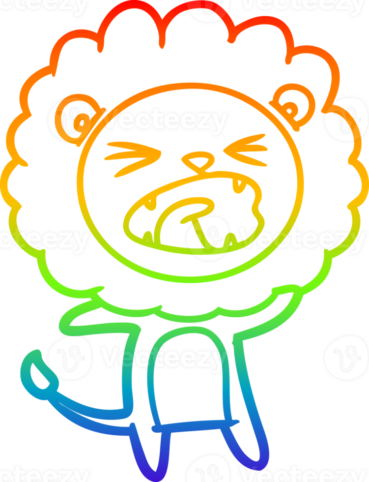 rainbow gradient line drawing of a cartoon lion png