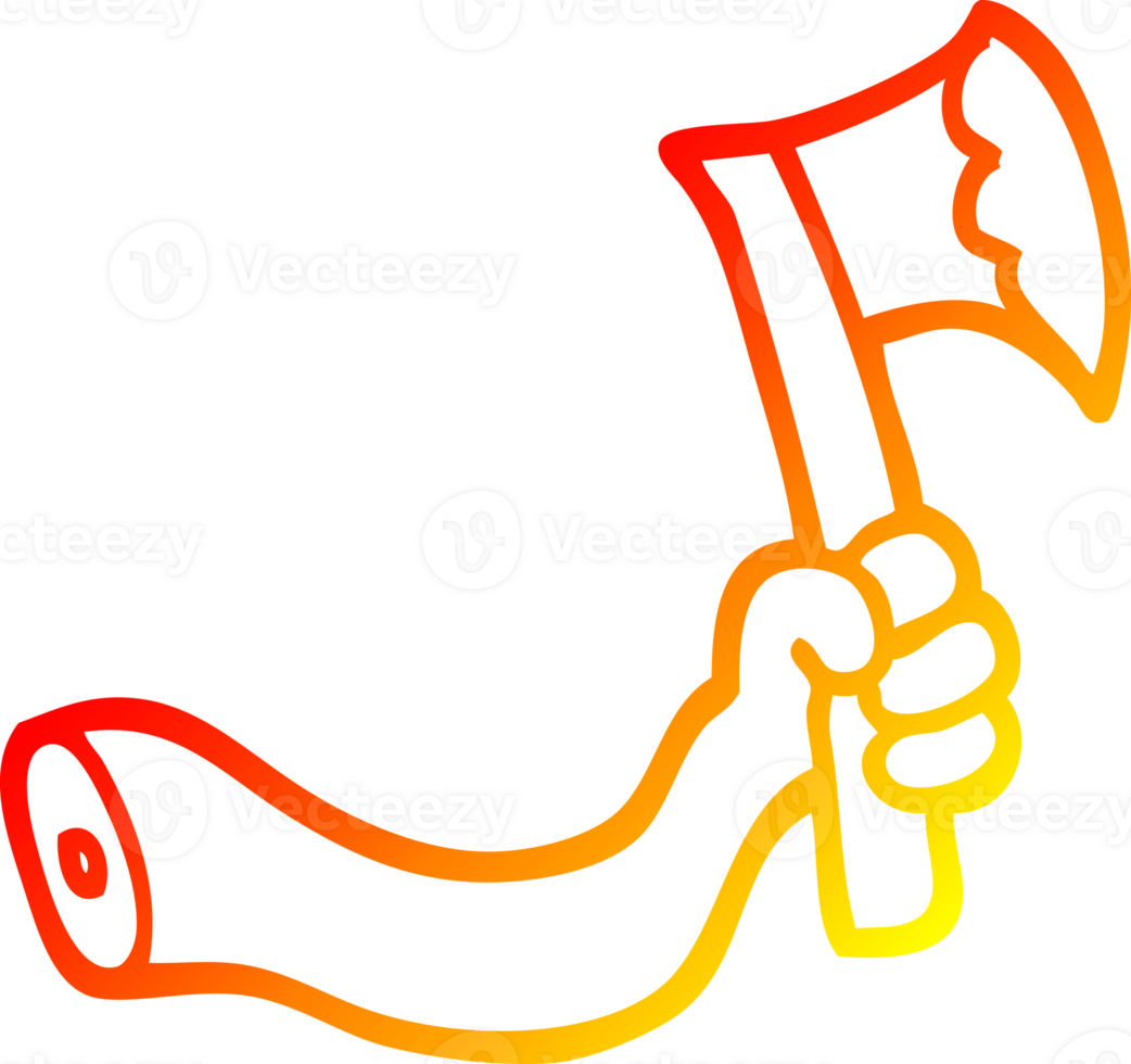 warm gradient line drawing of a cartoon arm with axe png