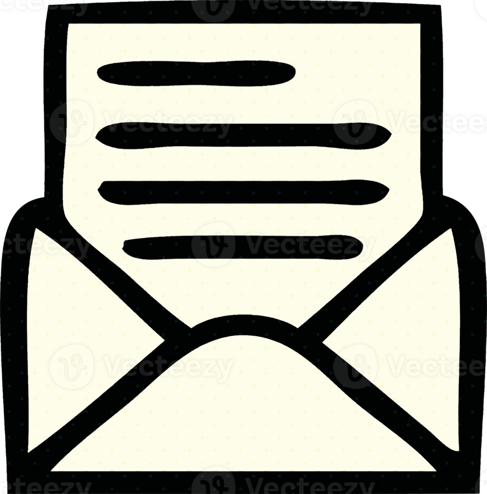 comic book style cartoon of a letter and envelope png