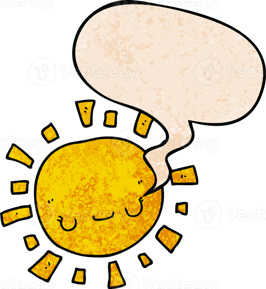 cartoon sun with speech bubble in retro texture style png
