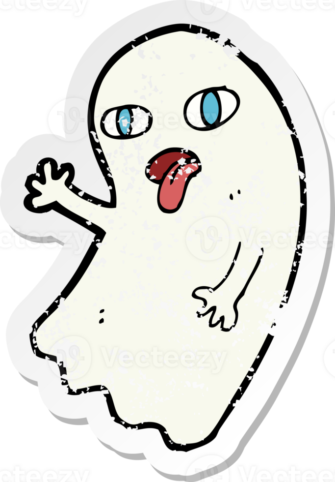 retro distressed sticker of a funny cartoon ghost png