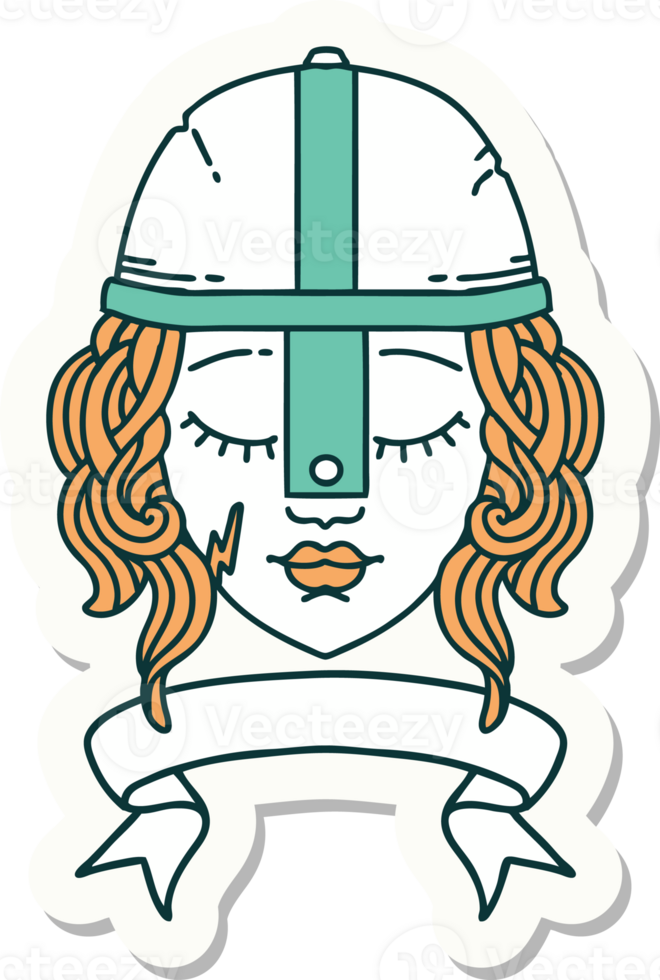 sticker of a human fighter character with scroll banner png
