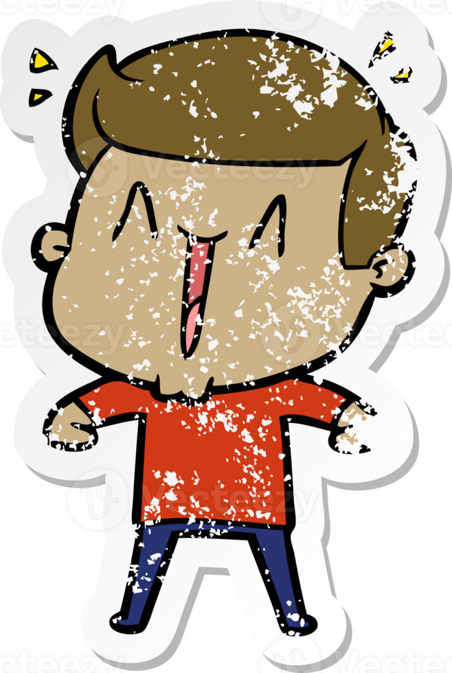 distressed sticker of a cartoon excited man png