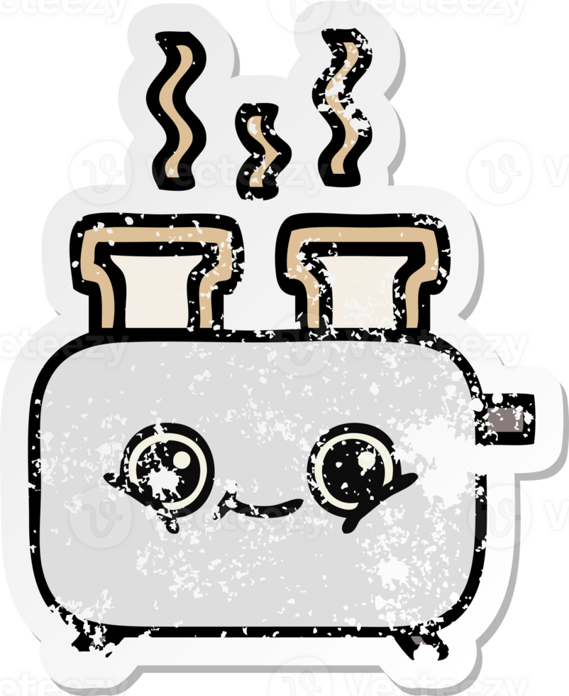 distressed sticker of a cute cartoon of a toaster png