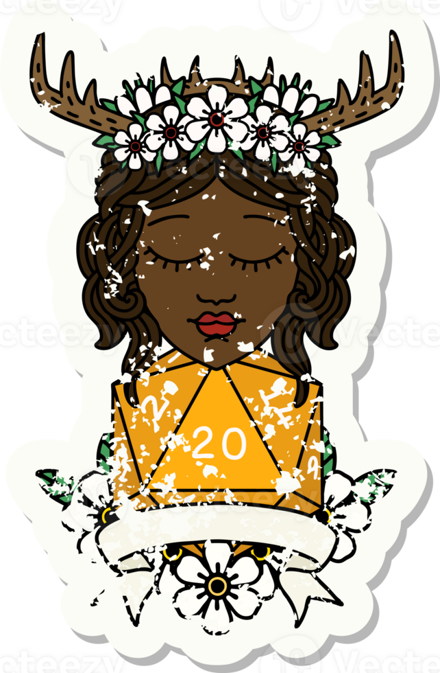 Retro Tattoo Style human druid with natural twenty roll png