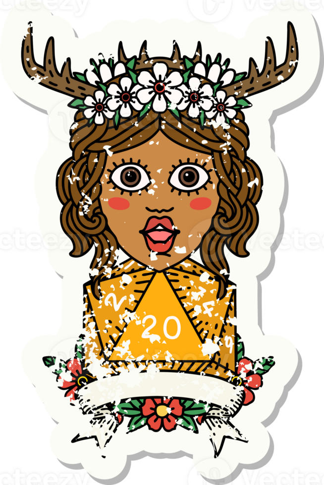 Retro Tattoo Style human druid with natural twenty roll png