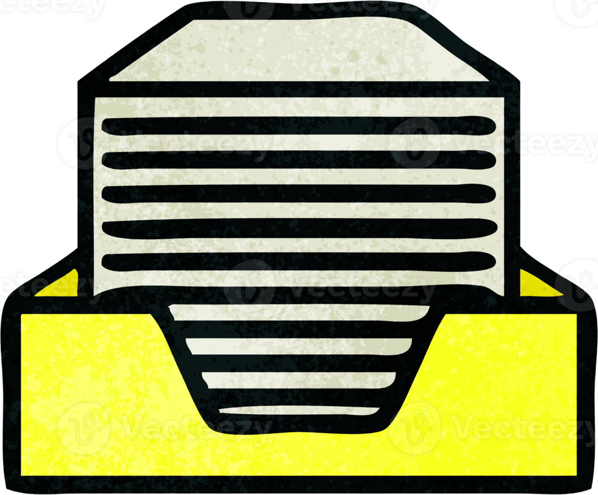 retro grunge texture cartoon of a stacked papers png