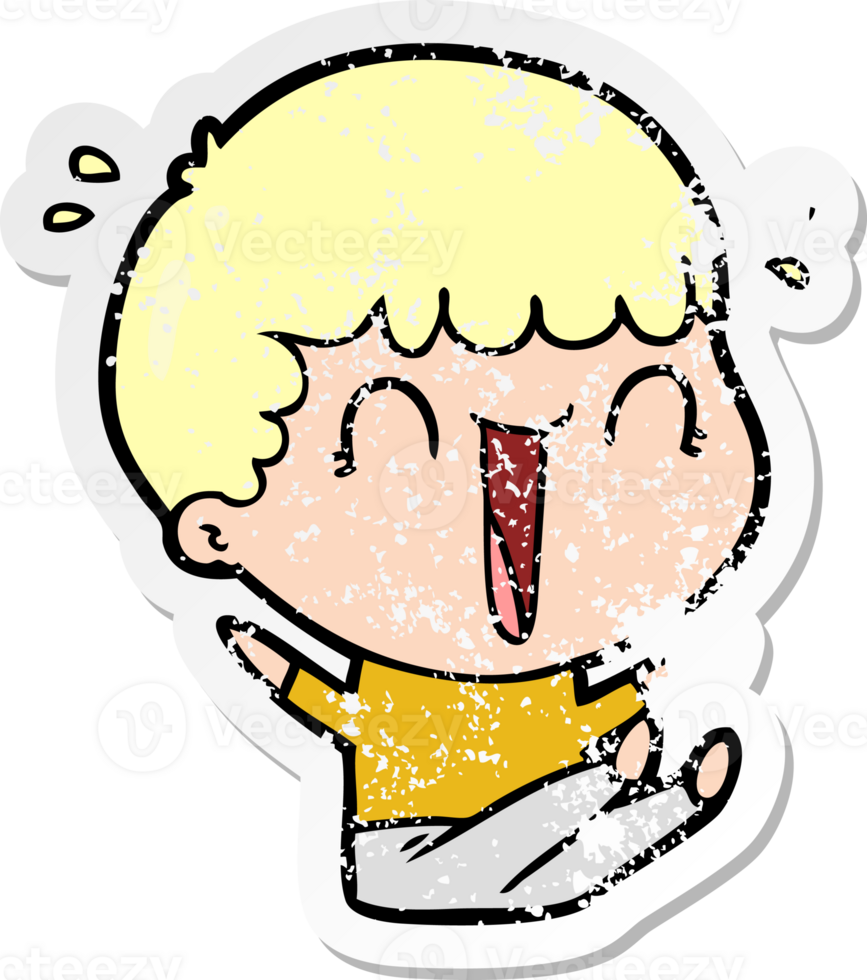 distressed sticker of a laughing cartoon man png