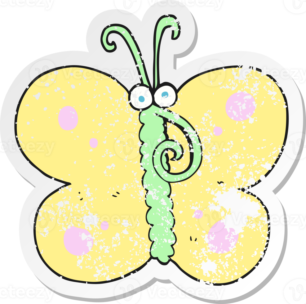 retro distressed sticker of a cartoon butterfly png