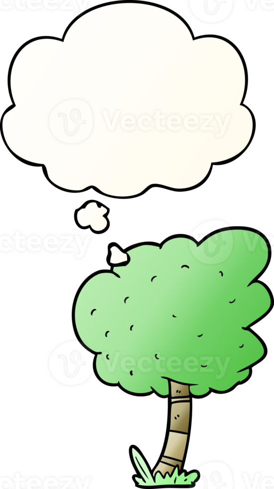 cartoon tree with thought bubble in smooth gradient style png