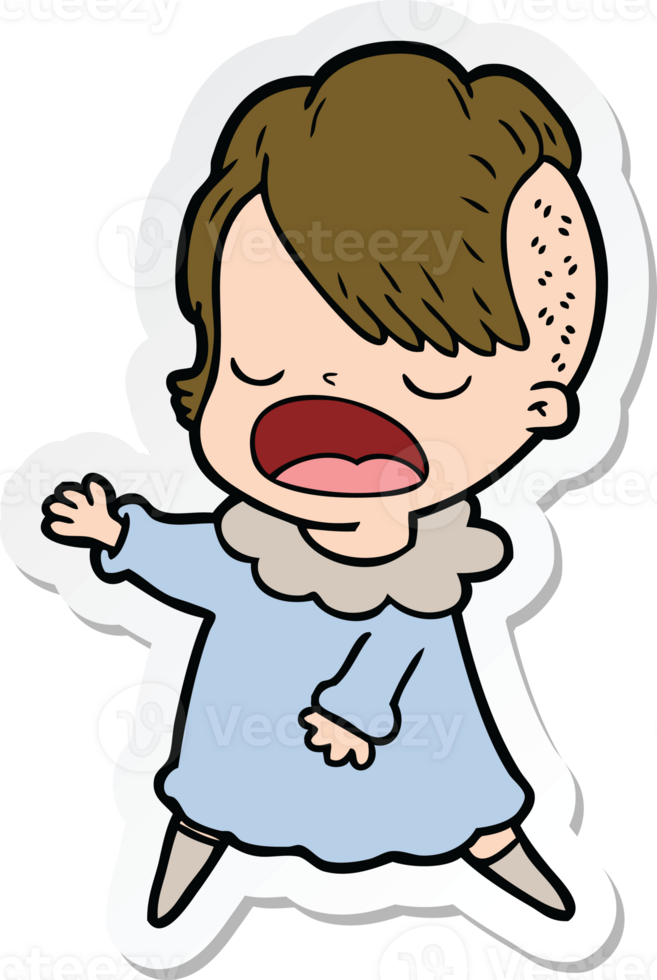 sticker of a cartoon cool hipster girl talking png