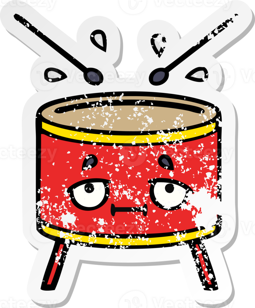 distressed sticker of a cute cartoon drum png