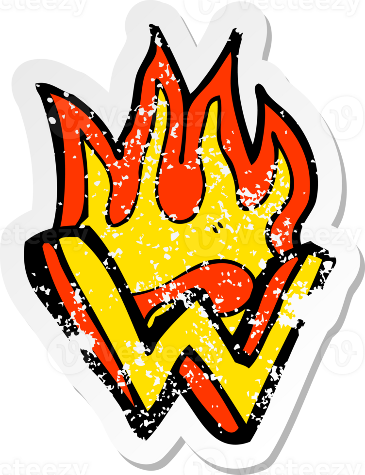 retro distressed sticker of a cartoon flaming letter png
