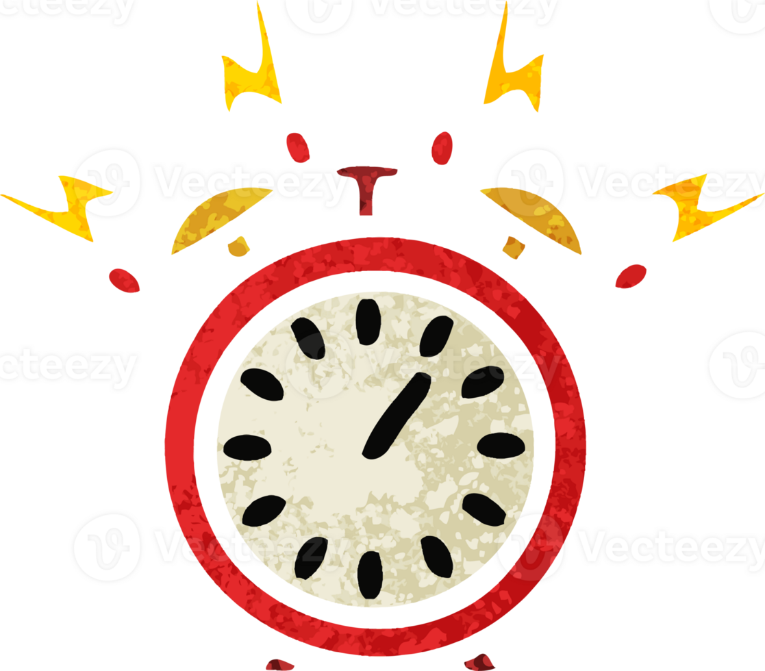 retro illustration style cartoon of a ringing alarm clock png