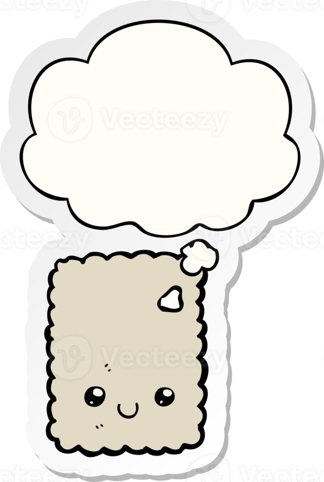 cartoon biscuit with thought bubble as a printed sticker png