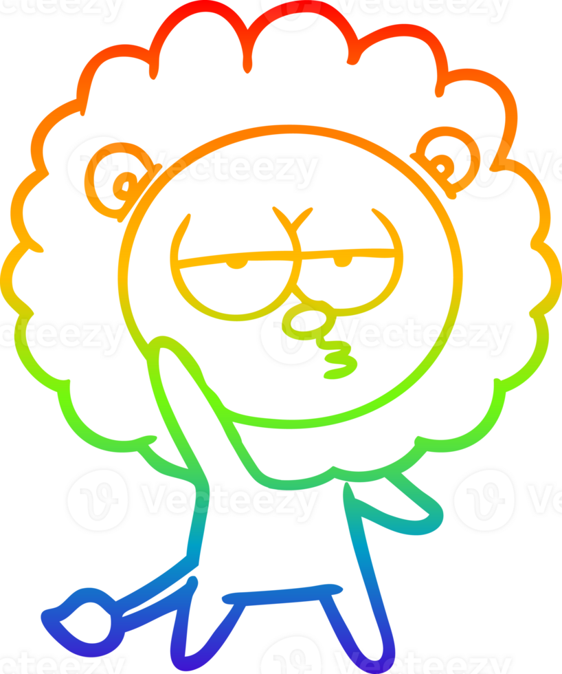 rainbow gradient line drawing of a cartoon bored lion waving png