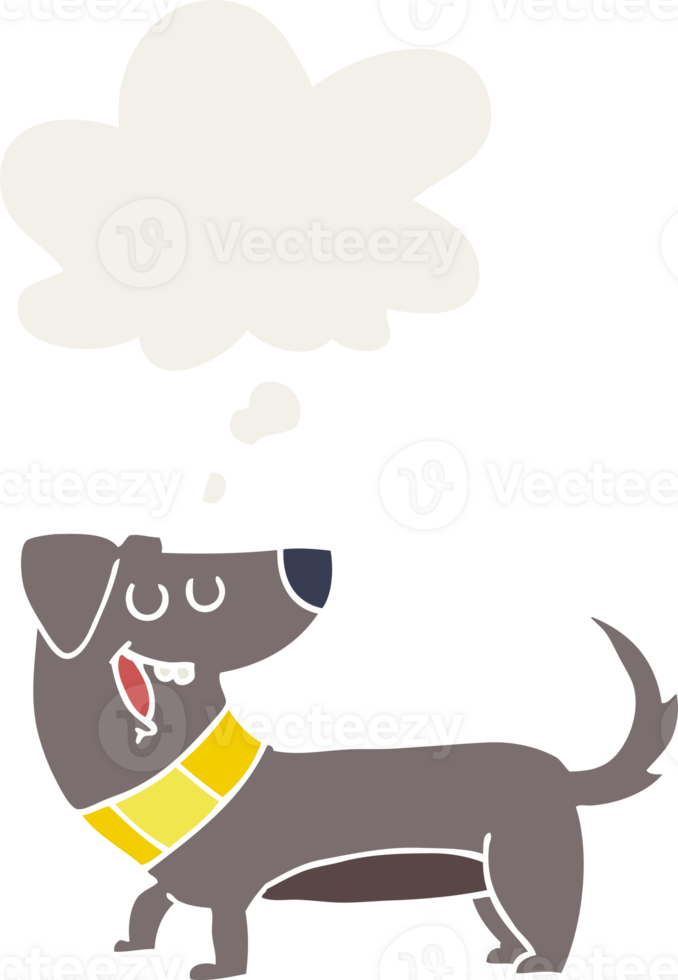 cartoon dog with thought bubble in retro style png