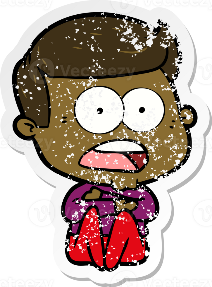distressed sticker of a cartoon shocked man png