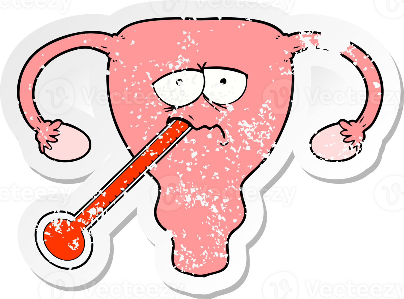 distressed sticker of a cartoon poorly uterus png