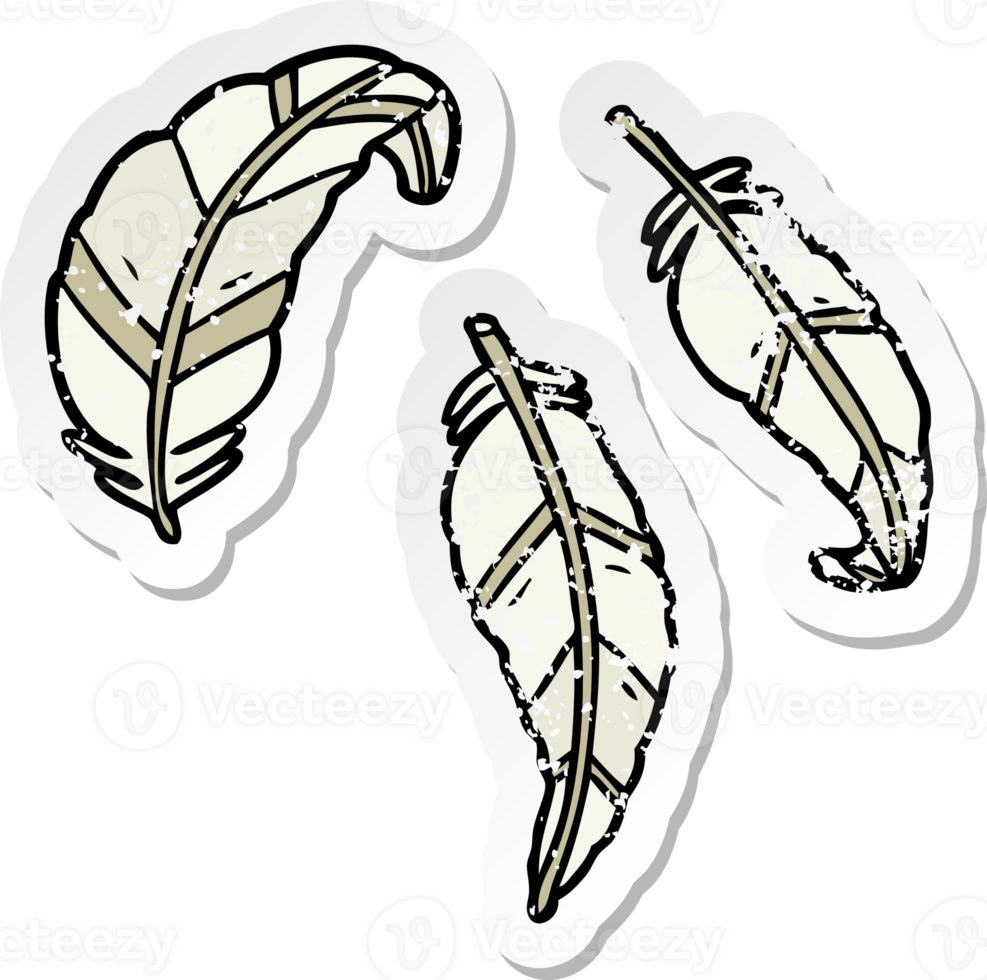 distressed sticker of a cartoon feathers png