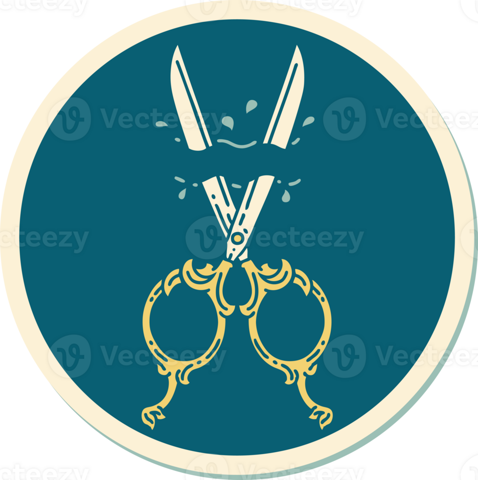 sticker of tattoo in traditional style of barber scissors png