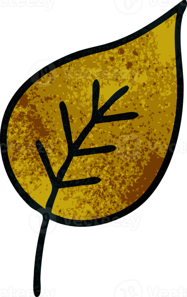 retro grunge texture cartoon of a autumn leaf png
