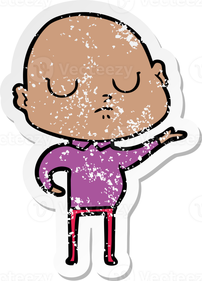 distressed sticker of a cartoon bald man png